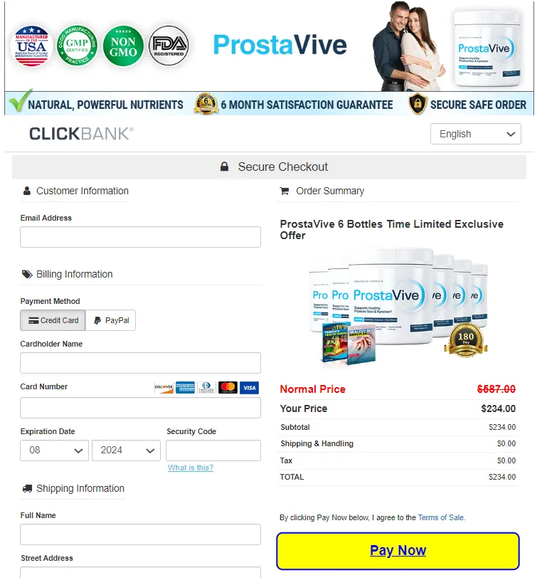 prostavive checkout page